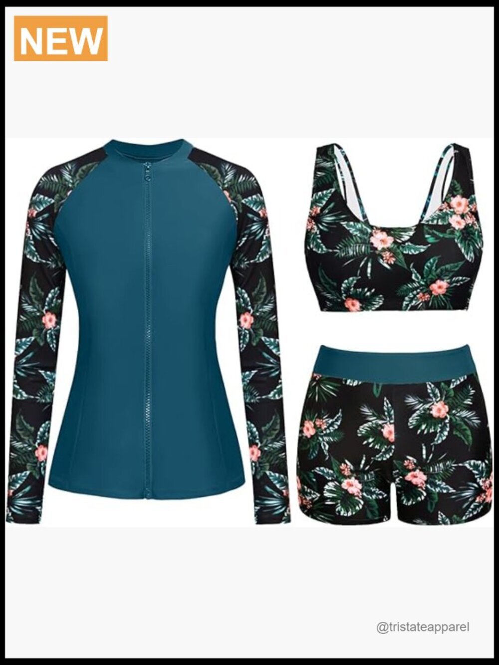 Long Sleeve Rash Guard Set with Shorts SPF 3-Piece Swimwear